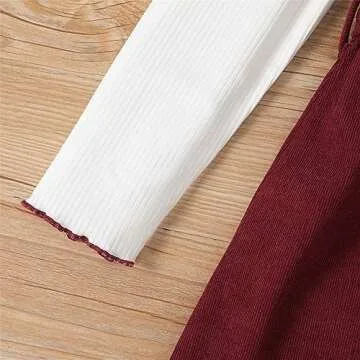 PATPAT Girl's 2 Pieces Dress Set Outfits Mock Neck Long Sleeve Crop Top and Button Down Two Strap Overall Christmas Dresses Sets Red 8-9 Years