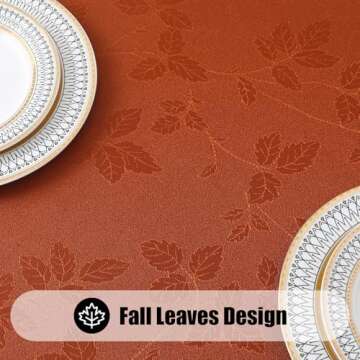 Moosfor Thanksgiving Tablecloth Rectangle 60x102 Inch, Waterproof Fall Leaves Jacquard Table Cloth, ...