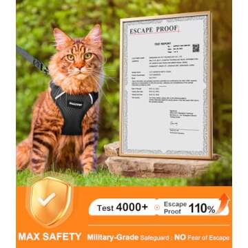 Halypet Cat Harness and Leash Set [ MAX Safety Third Generation ] Escape Proof Soft Adjustable Cat Leash Breathable Comfortable Vest Easy to Wear Kitten Harness for Outdoor Walking Black