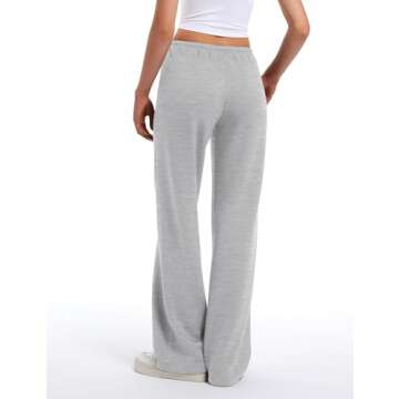 HeSaYep Women's Wide Leg Sweatpants Straight Leg Lowrise Sweat Pants Drawstring Elastic Low Waist Pants with Pockets, Grey S