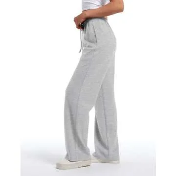 HeSaYep Women's Wide Leg Sweatpants Straight Leg Lowrise Sweat Pants Drawstring Elastic Low Waist Pants with Pockets, Grey S