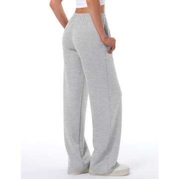 HeSaYep Women's Wide Leg Sweatpants Straight Leg Lowrise Sweat Pants Drawstring Elastic Low Waist Pants with Pockets, Grey S