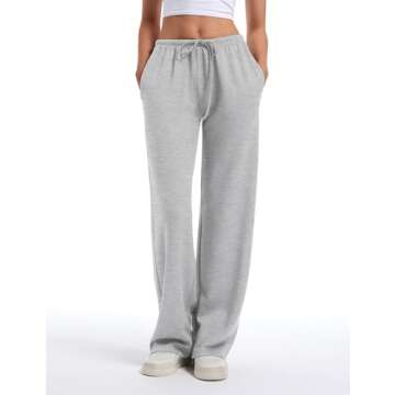 HeSaYep Women's Wide Leg Sweatpants Straight Leg Lowrise Sweat Pants Drawstring Elastic Low Waist Pants with Pockets, Grey S