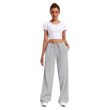 HeSaYep Women's Wide Leg Sweatpants Straight Leg Lowrise Sweat Pants Drawstring Elastic Low Waist Pants with Pockets, Grey S