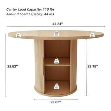 weselon 47 inch Round Dining Table for 4, Kitchen Table Dinner Table with 2-Layer Storage Shelf and ...