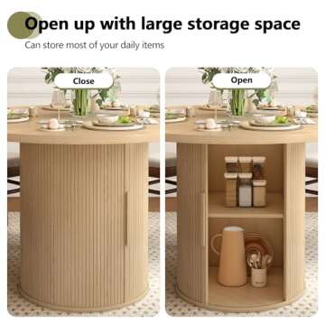 weselon 47 inch Round Dining Table for 4, Kitchen Table Dinner Table with 2-Layer Storage Shelf and Wood Slide Door for Home Dining Room Living Room (Natural)