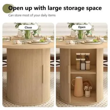 weselon 47 inch Round Dining Table for 4, Kitchen Table Dinner Table with 2-Layer Storage Shelf and Wood Slide Door for Home Dining Room Living Room (Natural)