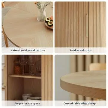 weselon 47 inch Round Dining Table for 4, Kitchen Table Dinner Table with 2-Layer Storage Shelf and Wood Slide Door for Home Dining Room Living Room (Natural)