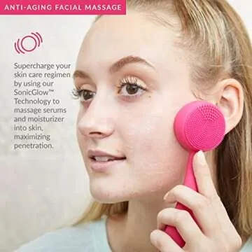PMD Clean - Smart Facial Cleansing Device with Silicone Brush & Anti-Aging Massager - Waterproof - SonicGlow Vibration Technology - Clear Pores and Blackheads - Lift, Firm, and Tone Skin