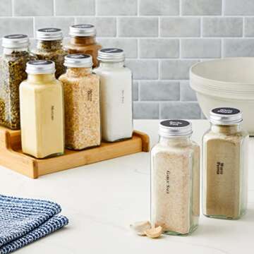 Talented Kitchen 8 Pack Large Glass Spice Bottles with 239 Preprinted Label Stickers, 8 Ounce Empty ...