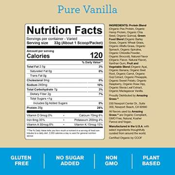 Amazing Grass PSF Powder, Pure Vanilla, 11 Servings (Old Version)