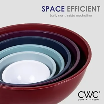 COOK WITH COLOR Mixing Bowls with Lids - 12 Piece Plastic Nesting Bowls Set includes 6 Prep Bowls and 6 Lids, Microwave Safe Mixing Bowl Set (Multicolored Set with Large Blush Bowl)