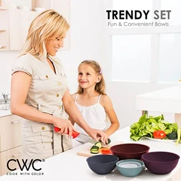 COOK WITH COLOR Mixing Bowls with Lids - 12 Piece Plastic Nesting Bowls Set includes 6 Prep Bowls and 6 Lids, Microwave Safe Mixing Bowl Set (Multicolored Set with Large Blush Bowl)