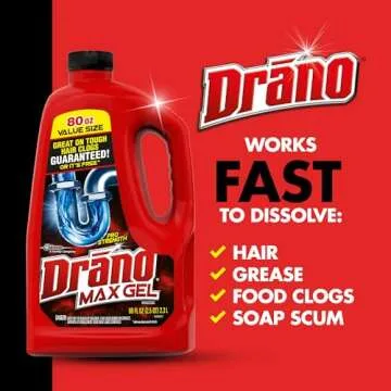 Drano Max Gel Drain Clog Remover and Cleaner for Shower or Sink Drains, Unclogs and Removes Hair, Soap Scum and Blockages, 80 Oz