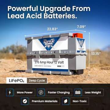 270Ah 12V Lithium-Ion (LiFePO4) RV, Van, Marine, Solar, & Off Grid Battery - Internal BMS, High & Lo...
