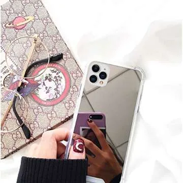 Ownest Compatible with iPhone 11 Pro Case for Girls Women Cute Stylish with Glitter Ultra-Thin Mirror TPU PC Back Protective Silicone Slim Shockproof Case for iPhone 11 Pro (5.8 Inch)-Silver