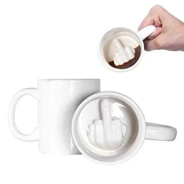 Up Yours Mug Thumbs Up Ceramic Middle Finger Coffee Cup 14 Ounces Milk Tea Funny Coffee Gift Mug for New Year, Christmas, Halloween and Birthday