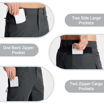 CRYSULLY Men's Golf Shorts 9'' Elastic Waist Quick Dry Outdoor Travel Casual Shorts with 5 Pockets Dark Grey XXL