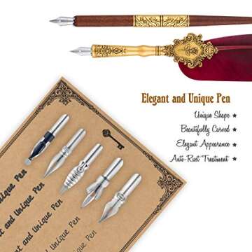 Hethrone Feather Pen and Ink Set - Quill Pens Calligraphy Set Fountain Dip Pen