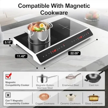 GIHETKUT 24 Inch 4000W Double Induction Cooktop LED Touch
