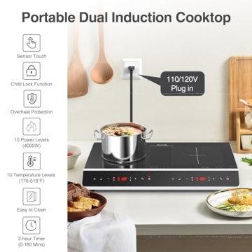 GIHETKUT 24 Inch 4000W Double Induction Cooktop LED Touch