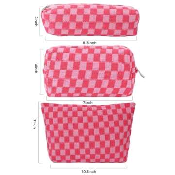 LYDZTION Large Capacity Makeup Bag Set - 3 Pieces Checkered Cosmetic Bag for Women Travel Makeup Bag...