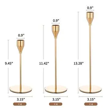 LOKUME Set of 12 Gold Candlestick Holders, Candle Holder for Taper Candle, Fits 3/4 inch Thick Candle&Led Candles Decorative Candlestick Holder for Home Decor, Wedding, Candlelight Dinner, Anniversary