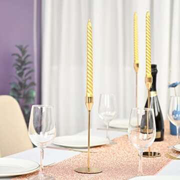 LOKUME Set of 12 Gold Candlestick Holders, Candle Holder for Taper Candle, Fits 3/4 inch Thick Candle&Led Candles Decorative Candlestick Holder for Home Decor, Wedding, Candlelight Dinner, Anniversary