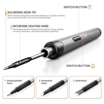 Cordless USB Rechargeable Portable Soldering Iron, 3-speed Temperature Adjustable, Rosin, Soldering Iron Stand, Storage Case, Heating Core, Soldering Iron