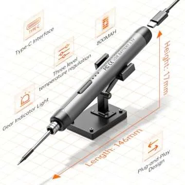Cordless USB Rechargeable Portable Soldering Iron, 3-speed Temperature Adjustable, Rosin, Soldering Iron Stand, Storage Case, Heating Core, Soldering Iron
