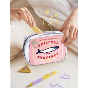 Cessfle Canned Sardines Makeup Bag, Funny Sardine Tin Fish Cosmetic Bag, Creative Cute Makeup Bag Ka...