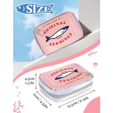 Cessfle Canned Sardines Makeup Bag, Funny Sardine Tin Fish Cosmetic Bag, Creative Cute Makeup Bag Kawaii Pencil Case Pouch, Coquette Make up Pouch for Women