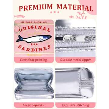 Cessfle Canned Sardines Makeup Bag, Funny Sardine Tin Fish Cosmetic Bag, Creative Cute Makeup Bag Kawaii Pencil Case Pouch, Coquette Make up Pouch for Women