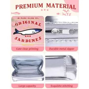 Cessfle Canned Sardines Makeup Bag, Funny Sardine Tin Fish Cosmetic Bag, Creative Cute Makeup Bag Kawaii Pencil Case Pouch, Coquette Make up Pouch for Women