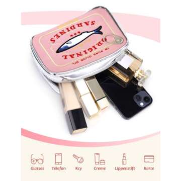 Cessfle Canned Sardines Makeup Bag, Funny Sardine Tin Fish Cosmetic Bag, Creative Cute Makeup Bag Kawaii Pencil Case Pouch, Coquette Make up Pouch for Women