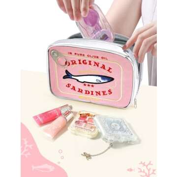 Cessfle Canned Sardines Makeup Bag, Funny Sardine Tin Fish Cosmetic Bag, Creative Cute Makeup Bag Kawaii Pencil Case Pouch, Coquette Make up Pouch for Women
