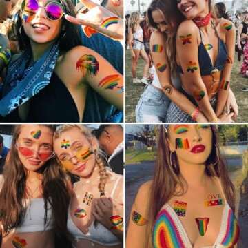 CHARLENT Rainbow Temporary Tattoos 148 Individually Sheets - Pride Tattoos Heart Lips Love Rainbow Tattoos for Pride Festivals