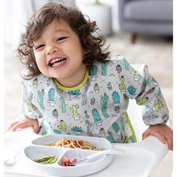 Bumkins Sleeved Bib for Girl or Boy, Baby and Toddler for 6-24 Mos, Essential Must Have for Eating, Feeding, Baby Led Weaning Supplies, Long Sleeve Mess Saving Food Catcher, Soft Fabric, Cactus Green