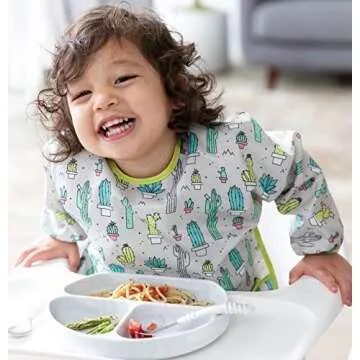 Bumkins Sleeved Bib for Girl or Boy, Baby and Toddler for 6-24 Mos, Essential Must Have for Eating, Feeding, Baby Led Weaning Supplies, Long Sleeve Mess Saving Food Catcher, Soft Fabric, Cactus Green