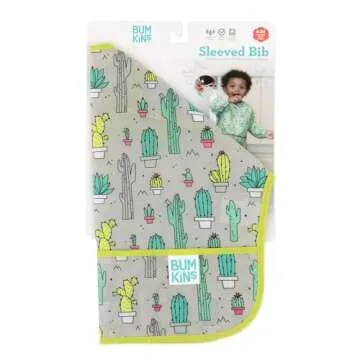 Bumkins Sleeved Bib for Girl or Boy, Baby and Toddler for 6-24 Mos, Essential Must Have for Eating, Feeding, Baby Led Weaning Supplies, Long Sleeve Mess Saving Food Catcher, Soft Fabric, Cactus Green