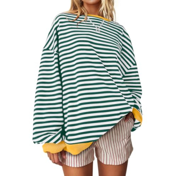 UEU Women's Oversized Cotton Sweatshirt - Trendy Striped Design