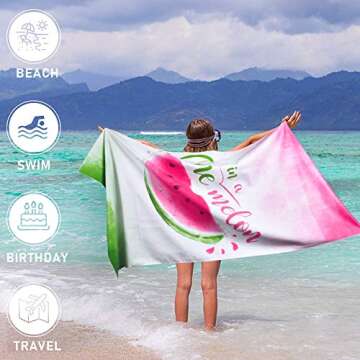 WERNNSAI Watermelon Beach Towel - 30” × 60” Sand Free Microfiber Camping Towel Quick Dry Water Absorption Bath Pool Towel Travel Holiday Beach Gift for Girls Women