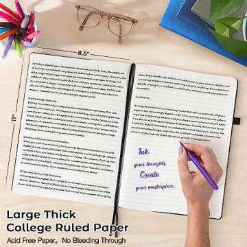 College Ruled Notebook, A4 Hardcover Leather Notebook for Work, Lined Notebook Journal for Women, Me...