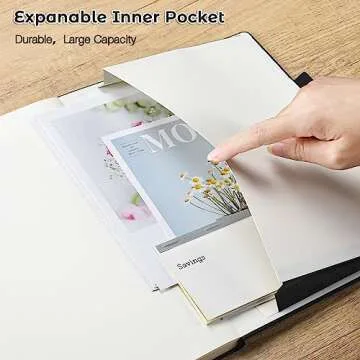 College Ruled Notebook, A4 Hardcover Leather Notebook for Work, Lined Notebook Journal for Women, Men, 192 Thick Paper, Lay Flat, Large Notebook with 2 Pockets, Professional Business Notebook, Black