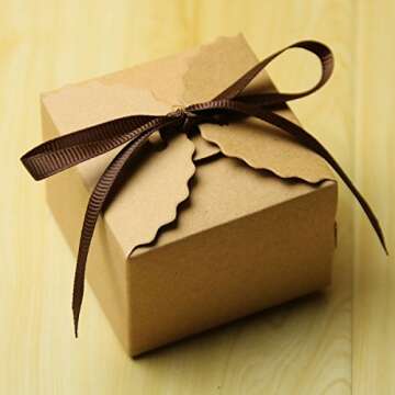 Tongshi Kraft Paper Candy Favor Boxes with Ribbon Wedding Favor Gift Party Supply, Set of 50