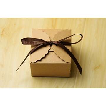 Tongshi Kraft Paper Candy Favor Boxes with Ribbon Wedding Favor Gift Party Supply, Set of 50