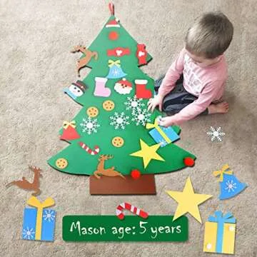 HOTCOK Felt Christmas Tree,3.7ft DIY Christmas Tree with LED Lights 36pcs Detachable Ornaments,Wall Hanging Xmas Gifts Decorations for Kids