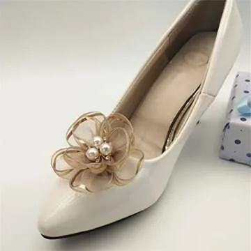 Tsangbaby 2 Pcs Pearl Flowers Shoe Clips Exquisite Rhinestone Shoes Charms Lace Floral Shoe Accessory for Wedding Pointed Toe Pumps Black