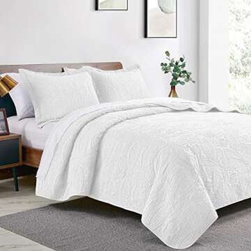 Love's cabin Quilts for Queen Bed White Bedspreads - Soft Bed Summer Quilt Lightweight Microfiber Be...