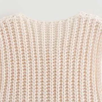 Hixiaohe Chunky Knit Cropped Sweater Vest with Pockets